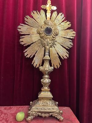 1 Baroque - Style Full Silver Exceptional Large Monstrance Height : 121 Cm ! Weight: 5.15 Kgs !