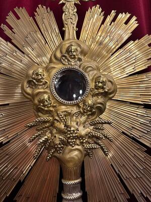 1 Baroque - Style Full Silver Exceptional Large Monstrance Height : 121 Cm ! Weight: 5.15 Kgs !