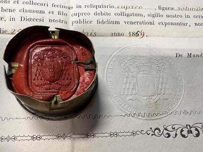 1  Reliquary - Relic Ex Ossibus St. Anna Galeria Faustina Italy. Second Century After Christ. With Original Document