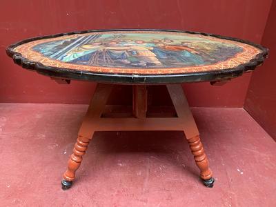 3 Leg Table Imagination Of Mozes en Hand Painted Wood, Netherlands 20 th century ( Anno 1910 )