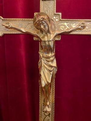Altar - Cross en Brass / Bronze / Glass /  Polished and Varnished, Belgium 19 th century