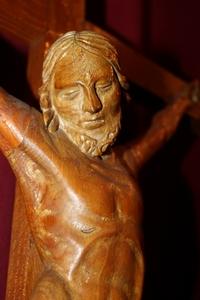Altar - Cross en hand-carved wood Oak, Dutch Corpus 18th Century