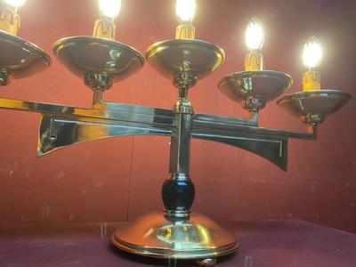 Candle Holder style ART - DECO en Ebony Wood / Brass / Polished / New Varnished / New Electra / Led Lights, Belgium 20th century (Anno 1930)