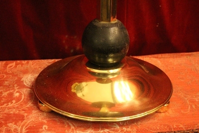 Candle Holder style ART - DECO en Brass / Bronze / Ebony wood / New Polished and Varnished, Belgium 20th century (Anno 1930)