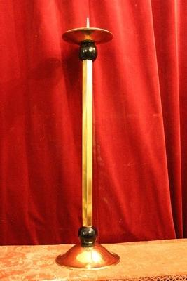Candle Stick style ART - DECO en Brass / Bronze / Ebony wood / New Polished and Varnished, Belgium 20th century (Anno 1930)