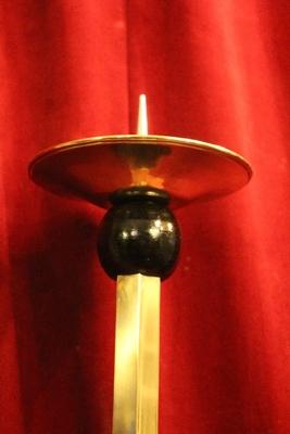 Candle Stick style ART - DECO en Brass / Bronze / Ebony wood / New Polished and Varnished, Belgium 20th century (Anno 1930)
