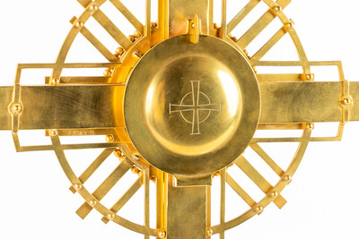 Monstrance By : Vandenhoute Anderlecht style art - deco en Brass / Bronze / Glass / Stones / Enamel, Anderlecht - Belgium  20 th century ( Anno 1930 )