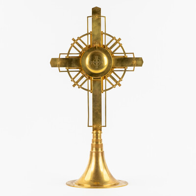 Monstrance By : Vandenhoute Anderlecht style art - deco en Brass / Bronze / Glass / Stones / Enamel, Anderlecht - Belgium  20 th century ( Anno 1930 )
