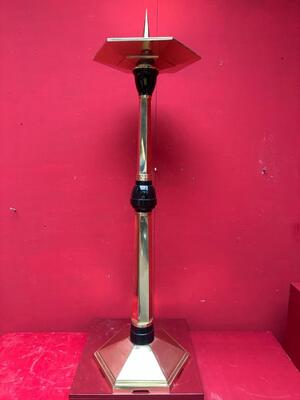 Paschal Candle Holder. Signed : Vandenhoute Anderlecht. Measures Without Pin. style art - deco en Bronze / Polished and Varnished / Ebony Wood., Belgium  20 th century ( Anno 1930 )