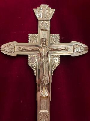 Processional Cross style art - deco en Bronze / Polished and Varnished, Belgium  20 th century ( Anno 1930 )