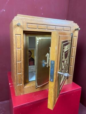 Tabernacle With Original Keys style art - deco en Oak wood / Brass / Iron Safe / Keys / Fabrics, Dutch 20th century (Anno 1930)