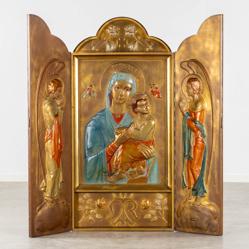 1 Art Nouveau  Triptych St. Mary With Child. Hand - Painted Imaginations