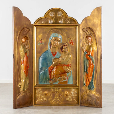 1 Art Nouveau  Triptych St. Mary With Child. Hand - Painted Imaginations