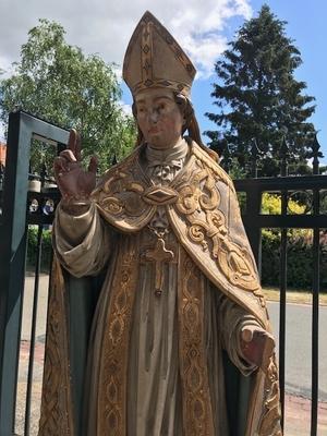 Bishop Statue  style Baroque en hand-carved wood polychrome, Belgium 18th century ( anno 1790 )