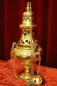 Censer style Baroque en Brass / Polished / New Varnished, Belgium 19th century