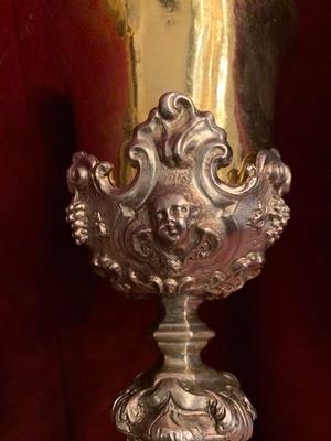 Chalice Totally Hand Made / Cuppa Hand Hammered style Baroque en full silver, Belgium 18 th century Anno 1740