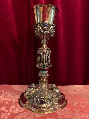 Chalice Weight 860 Gr. style Baroque en  full silver / Stones / FULL SILVER IMAGES ON NODUS: ST. NORBERTUS / ST. ELIGIUS / B. FREDERICUS OF HALLUM , 19th century