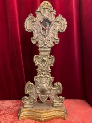 Exceptional Large And Important Reliquary Ex Ossibus St. Romualdo Abb. St. Heironymus style Baroque en Brass / Wax Seal / Glass / Wood / Silver Reliquaries Originally Seal, Italy  18 th century ( Anno 1740 )