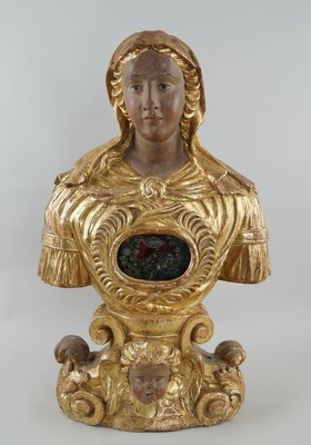 Exceptional Rare Large Reliquary  Bust. Relic S. Magdalena   style Baroque en hand-carved wood / Gilt, Southern Germany 17 th century ( Anno 1685 )