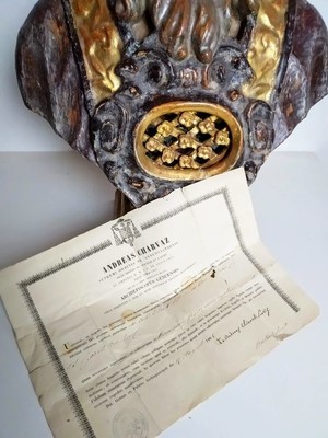 Exceptional Reliquary With Original Documents.  style Baroque en hand-carved wood polychrome, Italy 18th century