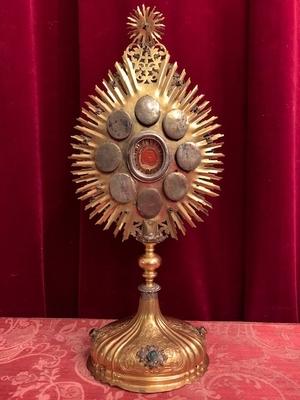 Exeptional Religuary Relic Of The True Cross Surrounded By Multiple Relics Each With Original Document  style Baroque en Brass / Stones / Glass / Gilt / Originally Sealed, Switzerland / Italy 18 th century ( Anno 1735 )