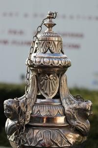 Large Censer style Baroque en Brass / Silver plated, France 19th century