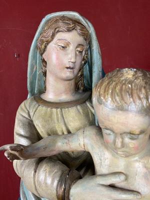 Madonna & Child style Baroque en Hand - Carved Wood Polychrome, France 18th century