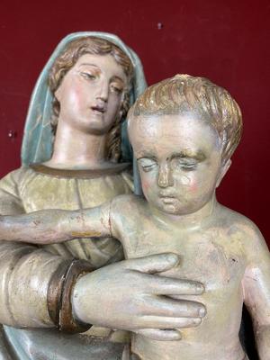 Madonna & Child style Baroque en Hand - Carved Wood Polychrome, France 18th century