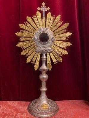 Monstrance style Baroque en Brass / Silver Plated / Enamel / Stones, France 19 th century ( Anno 1865 )