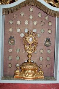 Museum - Worthy Ostensorium / Shrine / Reliquary Relic Of The True Cross. 36 Full Silver Theca S: 12 Apostles - 4 Fathers Of The Church. style Baroque en wood - gilt, Redemptorists - Monastery. Cental - Europe 18 th century