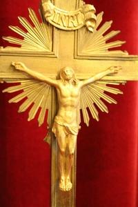 Processional - Cross. Double Sided style baroque en Bronze / Gilt, Belgium 19th century