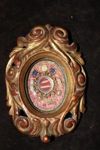 Reliquary style baroque en wood polychrome, France 18 th century