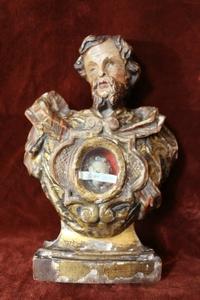 Reliquary. Relic Of : St. Magnus Mart. style Baroque en hand-carved wood polychrome, Slowakia 1740