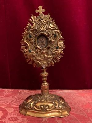 Reliquary Relic Of The True Cross style Baroque en Brass / Gilt / Glass, Austria 18th century ( Anno 1775 )