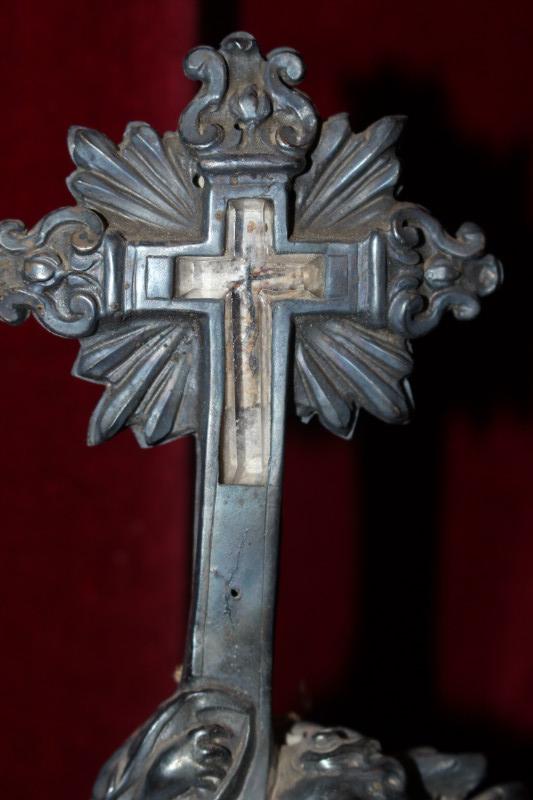 1 Baroque Reliquary-Relic Of The True Cross In Rock-Crystal  / Relic From Mantle Of St. Joseph / Most Probably Documentation Inside /  Museum-Piece