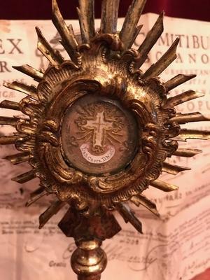 Reliquary - Relic Of The True Cross With Original Document style Baroque en Metal Gilt, Italy 18th century ( Anno 1790 )