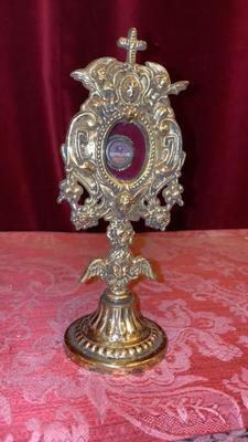 Reliquary - Relic St. Ann style Baroque en Brass / Bronze / Glass, France 19 th century ( Anno 1875 )