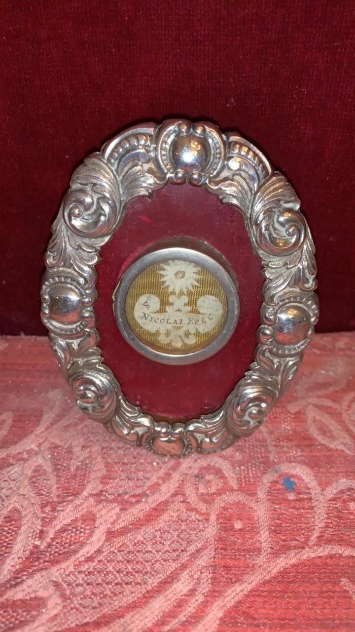 1 Baroque Reliquary (Silver} With Relic St. Nicholas Ep. (Myra) / No Document Relic 19th Cent.