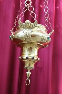 Sanctuary Lamp style baroque en Brass / Polished / New Varnished, France 19th century