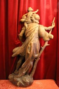 St. Christoph Statue style Baroque en hand-carved wood, Southern Germany 20th century