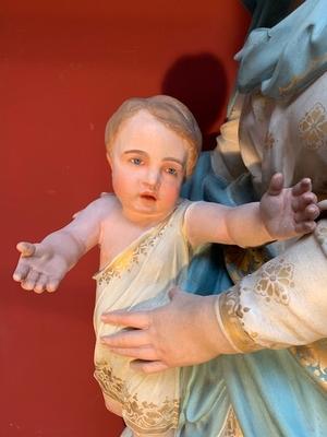 St. Mary & Child style Baroque en plaster polychrome / Glass Eyes, France 19th century