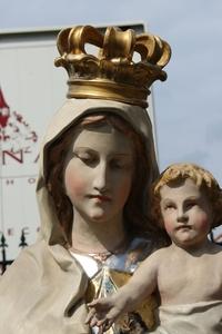 St. Mary Statue With Child style Baroque en fully hand-carved wood / polychrome / gilt, Germany 19th century
