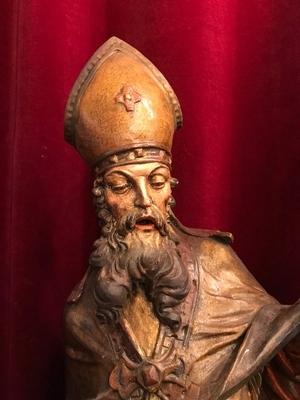 St. Patrick Statue style Baroque en wood polychrome, Italy 19th century