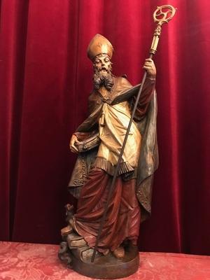St. Patrick Statue style Baroque en wood polychrome, Italy 19th century