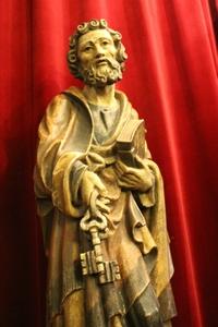 St. Petrus Statue style baroque en wood polychrome, Southern Germany 20th century