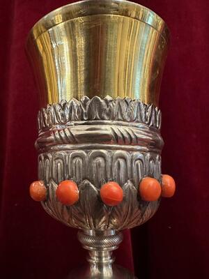 Chalice style Baroque - Style en Silver / Gilted Cuppa / Red Coral , Sicily - Italy  18 th century