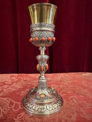 Chalice style Baroque - Style en Silver / Gilted Cuppa / Red Coral , Sicily - Italy  18 th century