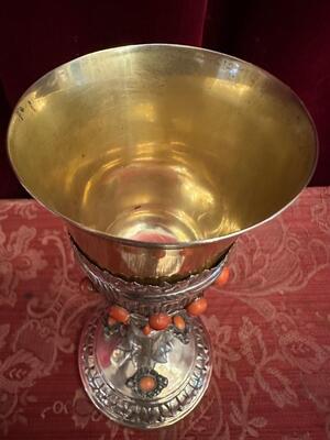 Chalice style Baroque - Style en Silver / Gilted Cuppa / Red Coral , Sicily - Italy  18 th century