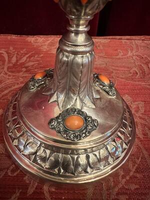 Chalice style Baroque - Style en Silver / Gilted Cuppa / Red Coral , Sicily - Italy  18 th century