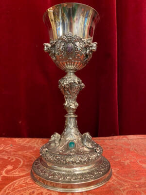 Chalice With Original Case style Baroque - Style en Full - Silver 900/1000 / Stones, Italy  19th century ( anno 1840 )